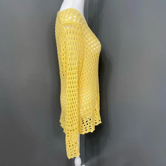 Women’s Crochet Yellow Long Sleeve Top Boho Beach Hippie Festival Fairy Y2K Sz M - Picture 5 of 16